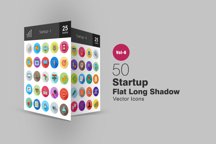 50 Startup Flat Shadowed Icons
