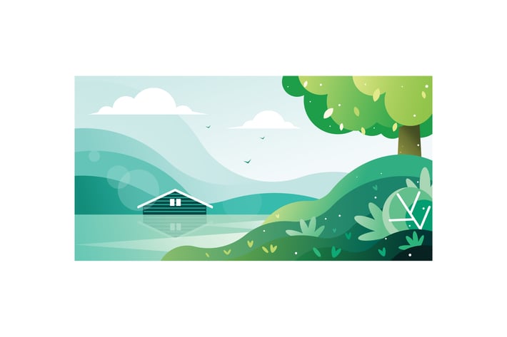 Beautiful view of a house by the lake Illustration