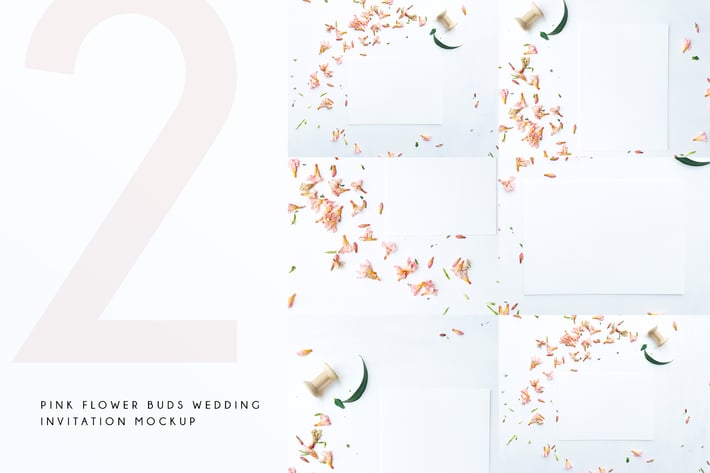 Pink Flower Buds Wedding Invitation Mockup