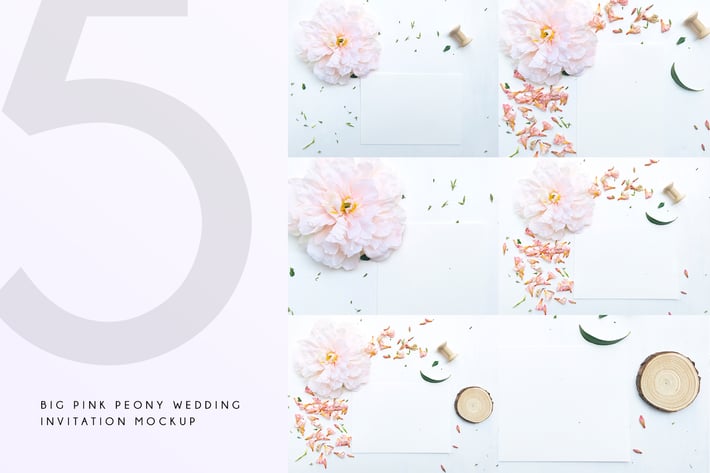 Big Pink Peony Wedding Invitation Mockup