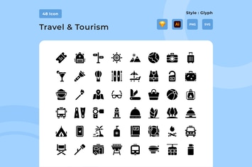 Travel & Tourism Glyph Style Icon Pack
