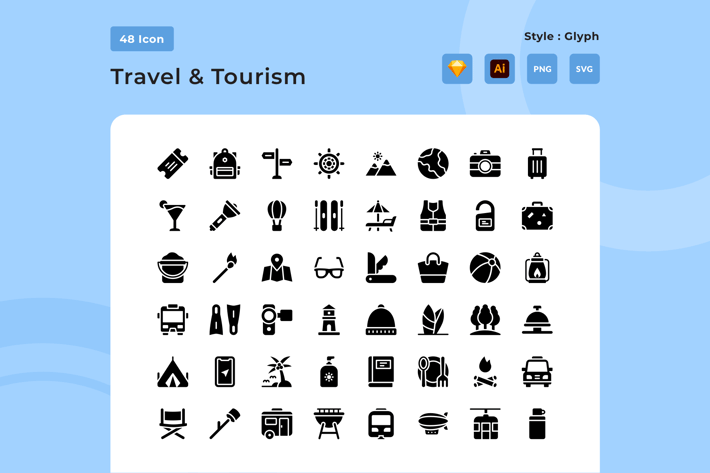 Travel & Tourism Glyph Style Icon Pack