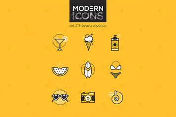 Beach vacation - set of line design style icons