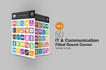 50 IT & Communication Flat Round Corner Icons