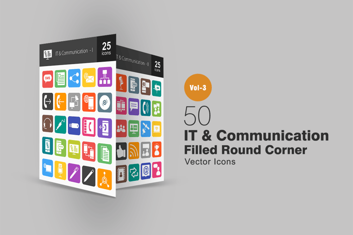50 IT & Communication Flat Round Corner Icons