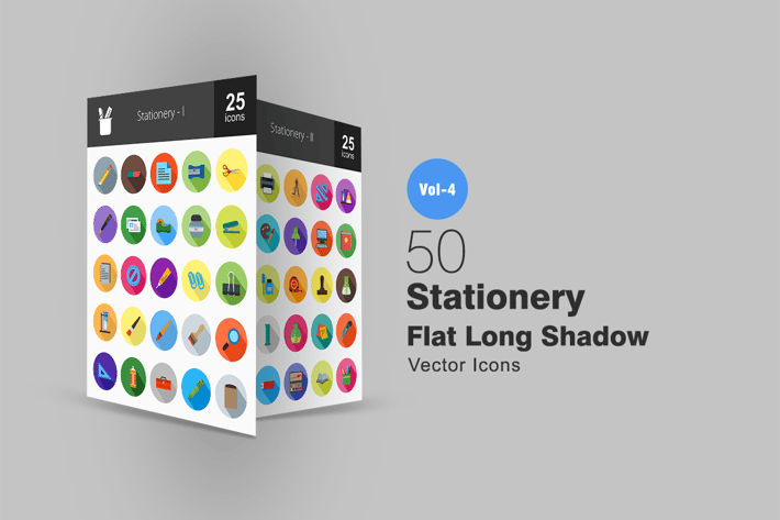 50 Stationery Flat Shadowed Icons