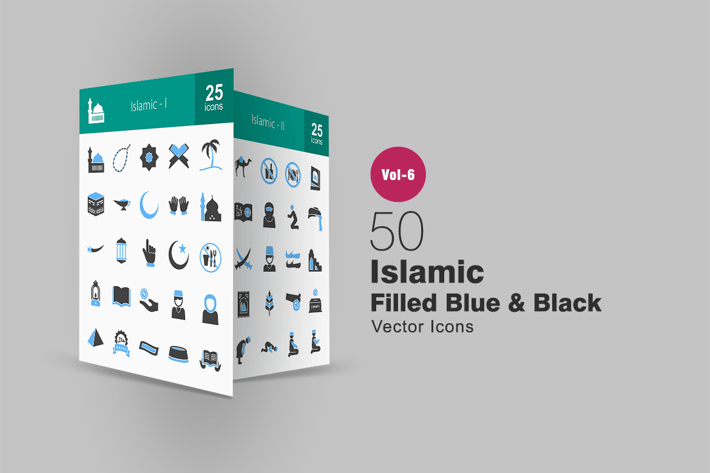50 Islamic Blue & Black Icons
