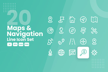 20 Maps & Navigation Line Icon Set