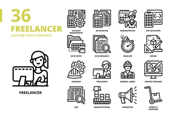 Freelancer Outline Style Icon Set