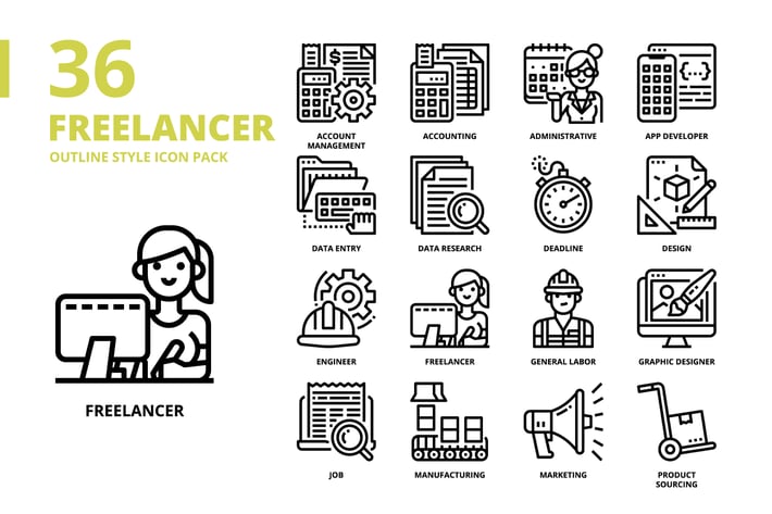 Freelancer Outline Style Icon Set