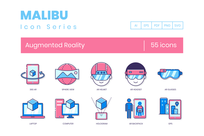 55 Augmented Reality Line Icons