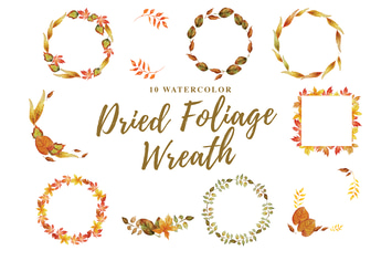 10 Watercolor Dried Foliage Wreath Illustration