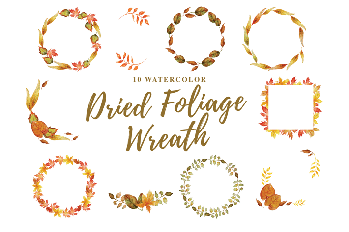 10 Watercolor Dried Foliage Wreath Illustration