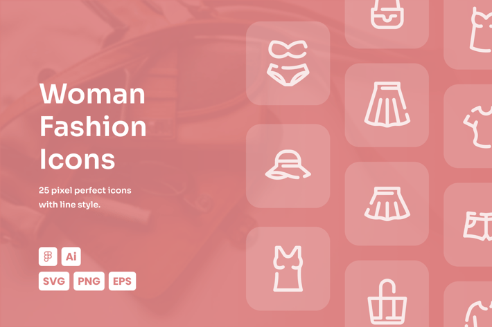 Woman Fashion Dashed Line Icons