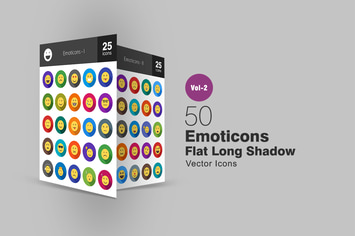 50 Emoticons Flat Long Shadow Icons