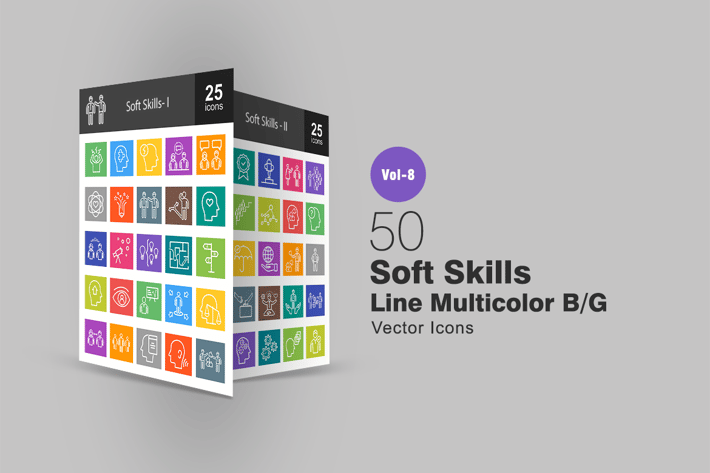 50 Soft Skills Line Multicolor B/G Icons