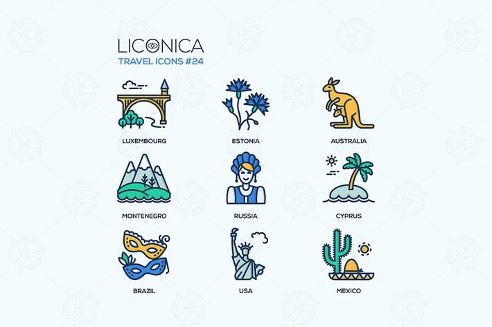 Travel - modern vector flat line design icons set