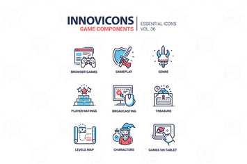 Game components - vector line design style icons 