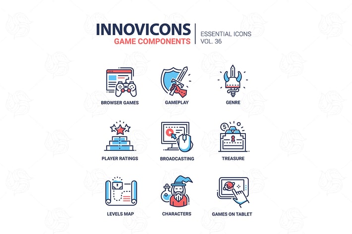 Game components - vector line design style icons 