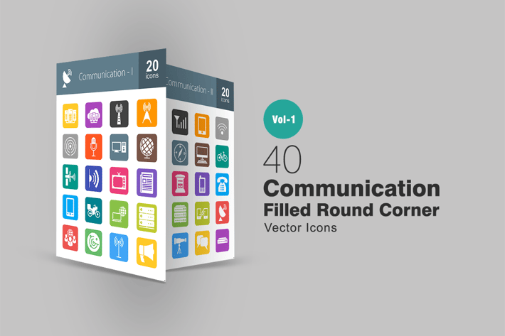 40 Communication Filled Round Corner Icons