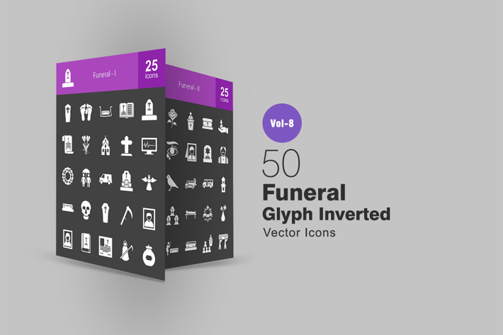 50 Funeral Glyph Inverted Icons