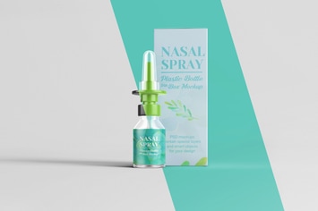 Nasal Spray Clear Bottle With Box Mockup