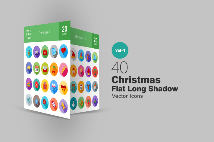 40 Christmas Flat Long Shadow Icons