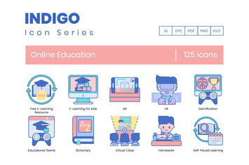 125 Online Education Line Icons