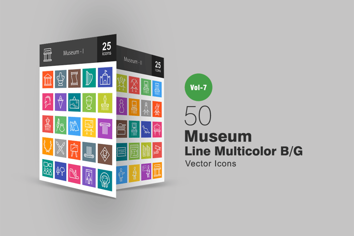 50 Museum Line Multicolor B/G Icons