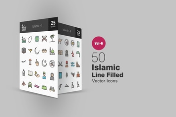 50 Islamic Filled Line Icons