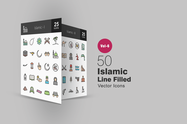 50 Islamic Filled Line Icons