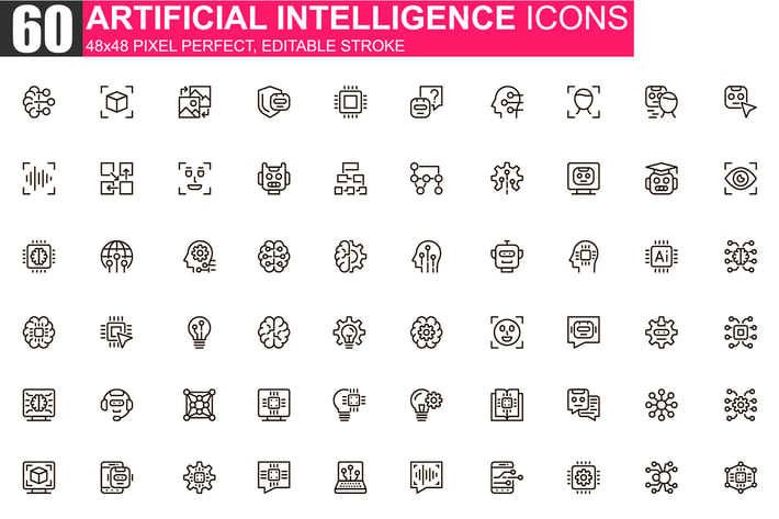 Artificial Intelligence Thin Line Icons Pack