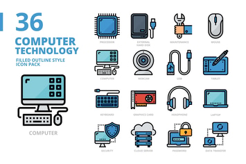 Computer Technology Filled Outline style icon set