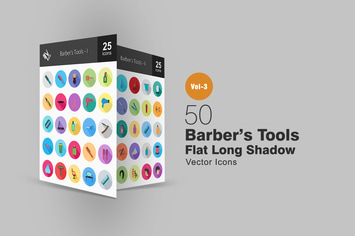 50 Barber’s Tools Flat Shadowed Icons