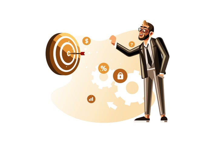 Businessman throwing dart to the target