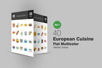 40 European Cuisine Flat Multicolor Icons