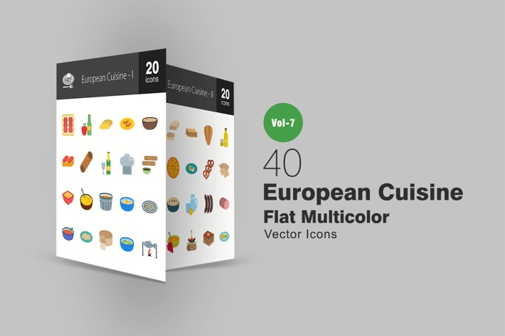 40 European Cuisine Flat Multicolor Icons