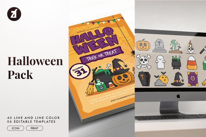 Halloween icon pack with bonus graphic templates