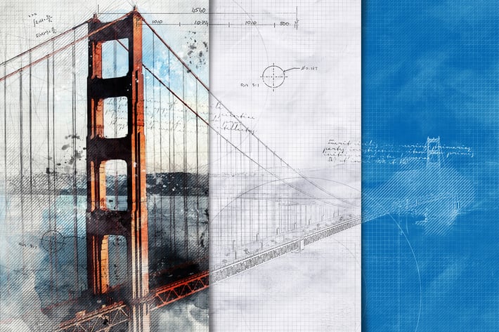 Architecture Sketch and Blueprint Photoshop Action