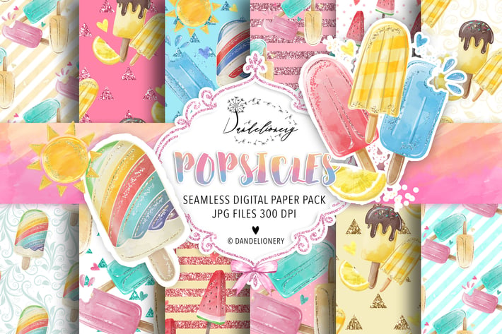 Watercolor Popsicles digital paper pack