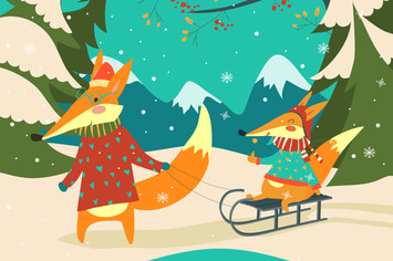 Funny couple of foxes sledding