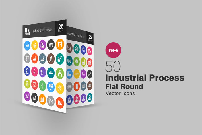 50 Industrial Process Glyph Multicolor BG Icons