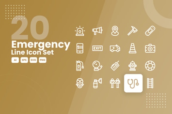 20 Emergency Line Icon Set