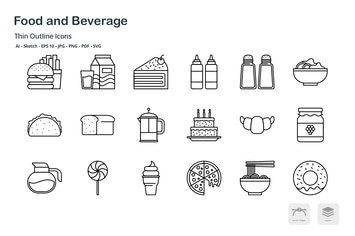 Food and Beverage thin outline icons