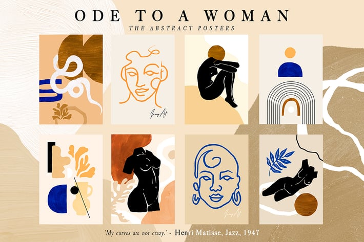 8 Abstract Feminine Ode to a Woman Print Set