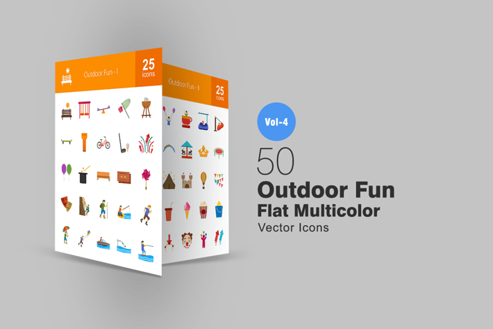 50 Outdoor Fun Flat Multicolor Icons