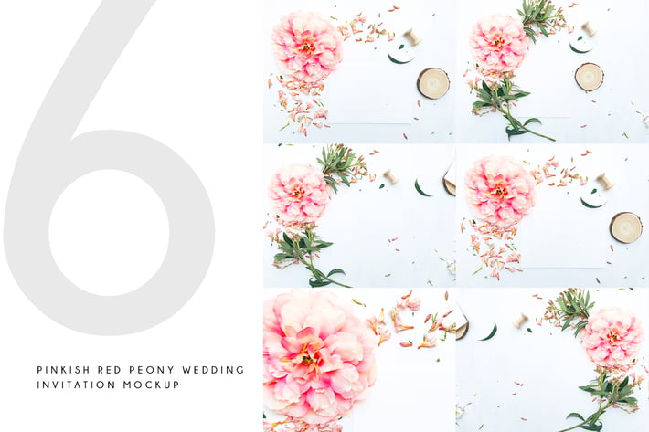 Pinkish Red Peony Wedding Invitation Mockup