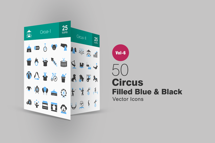 50 Circus Blue & Black Icons