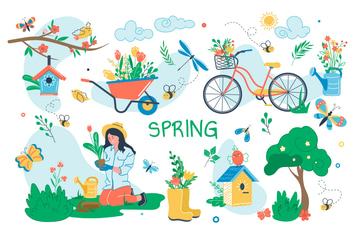Spring Concept Isolated Elements Set