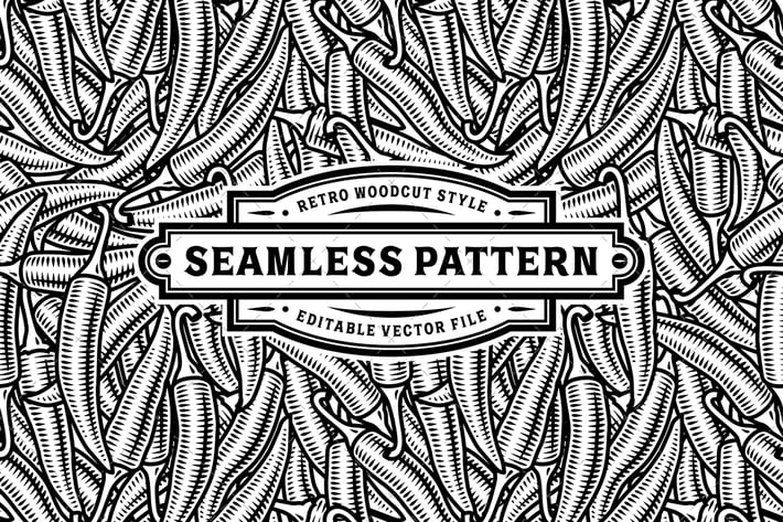 Seamless Chili Pepper Pattern Black And White